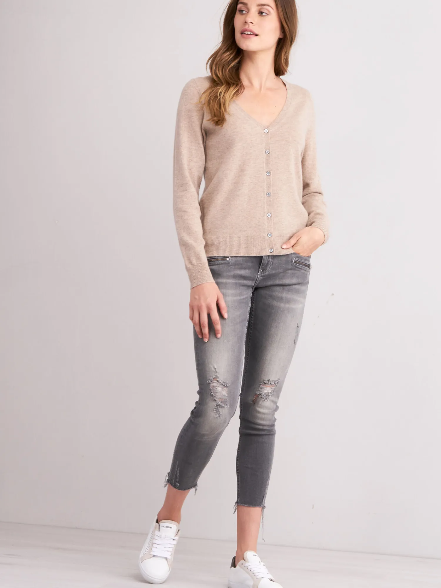 New Basic Cashmere Cardigan Met V-Hals Dames Vesten