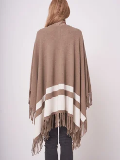 Outlet Cape Met Strepen En Franje Van Cashmere Melange Dames Poncho's