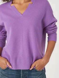 Best Cashmere Trui Met V-Hals En Zijsplitten Dames Organic Cashmere