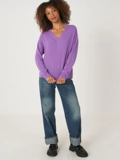 Best Cashmere Trui Met V-Hals En Zijsplitten Dames Organic Cashmere