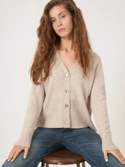 New Geknoopt Cashmere Vest Met Geribde V-Hals Dames Vesten