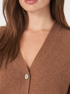 Clearance Geknoopt Cashmere Vest Met Geribde V-Hals Dames Vesten