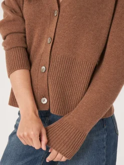 Clearance Geknoopt Cashmere Vest Met Geribde V-Hals Dames Vesten