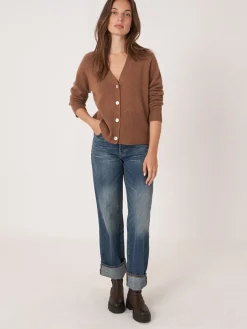 Clearance Geknoopt Cashmere Vest Met Geribde V-Hals Dames Vesten