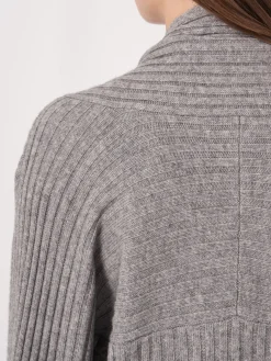 Best Geribd Open Vest Met Sjaalkraag En 3/4 Mouwen Met Omslag Dames Vesten