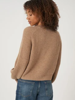 Cheap Geribde Cashmere Cardigan Met Pofmouwen Dames Vesten