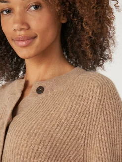 Cheap Geribde Cashmere Cardigan Met Pofmouwen Dames Vesten