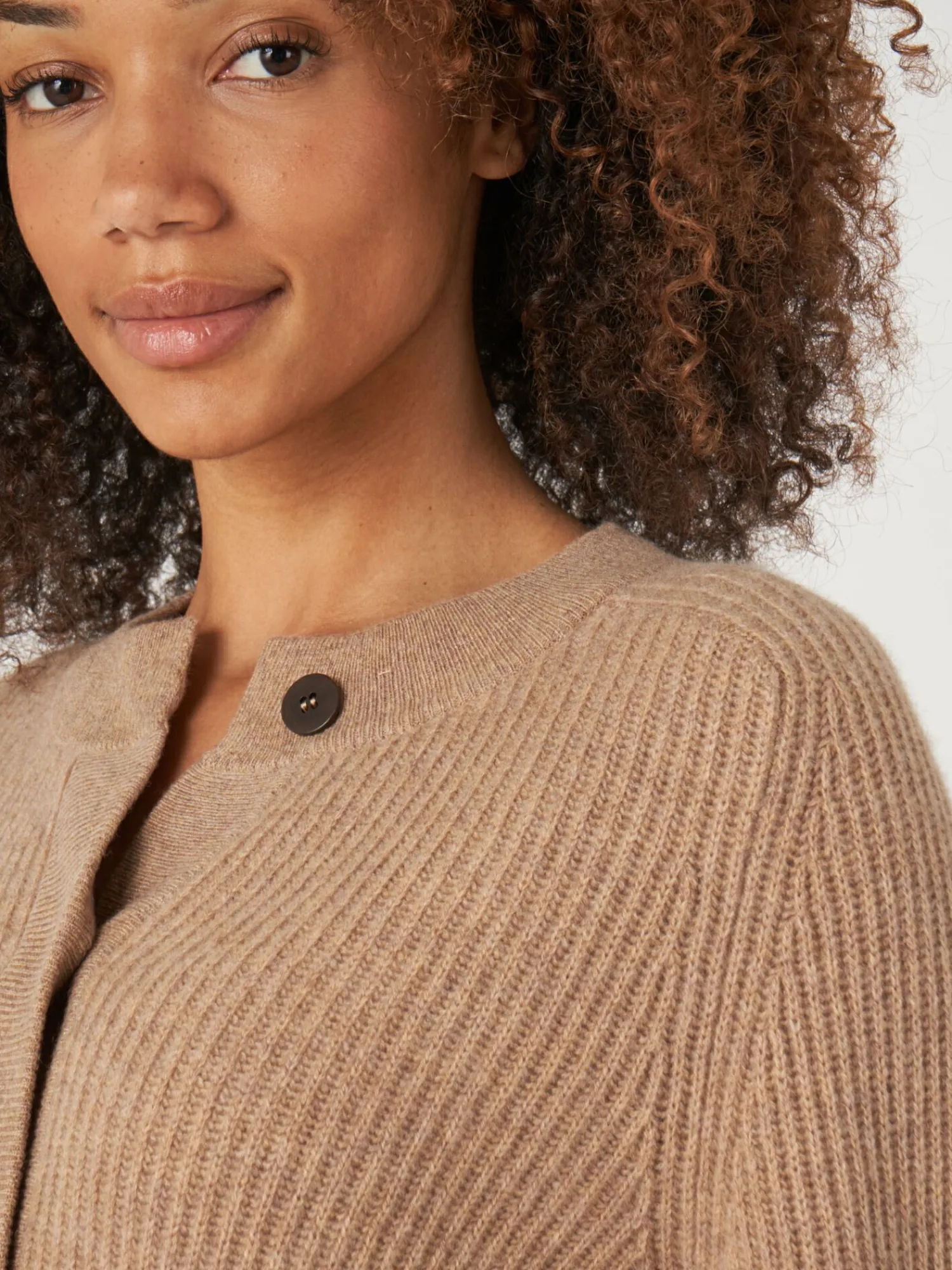 Cheap Geribde Cashmere Cardigan Met Pofmouwen Dames Vesten
