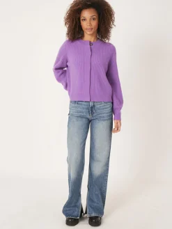 Store Geribde Cashmere Cardigan Met Pofmouwen Dames Vesten