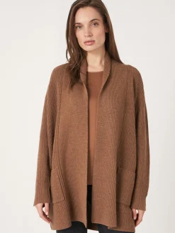 Cheap Grof Gebreid Geribd Vest Rib Met Zakken Van Merinowol Dames Vesten