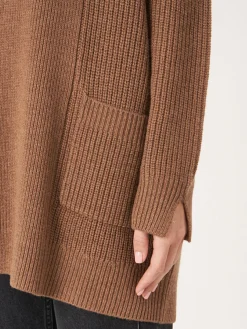 Cheap Grof Gebreid Geribd Vest Rib Met Zakken Van Merinowol Dames Vesten