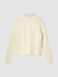 Best Sale Kabeltrui Van Merinowol Met Opstaande Kraag Dames Truien