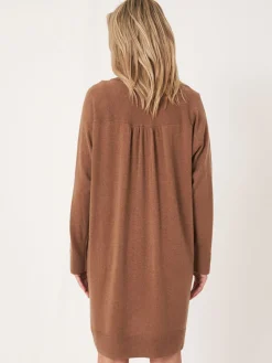 Store Loose Fit Cashmere Gebreide Jurk Met Geribde Opstaande Kraag Dames Jurken En Rokken