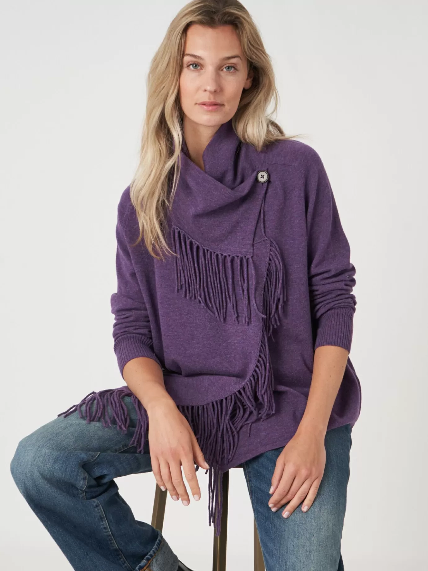 REPEAT cashmere Vesten<Asymmetrisch Vest Met Franje Van Cashmere-Mix Amethist