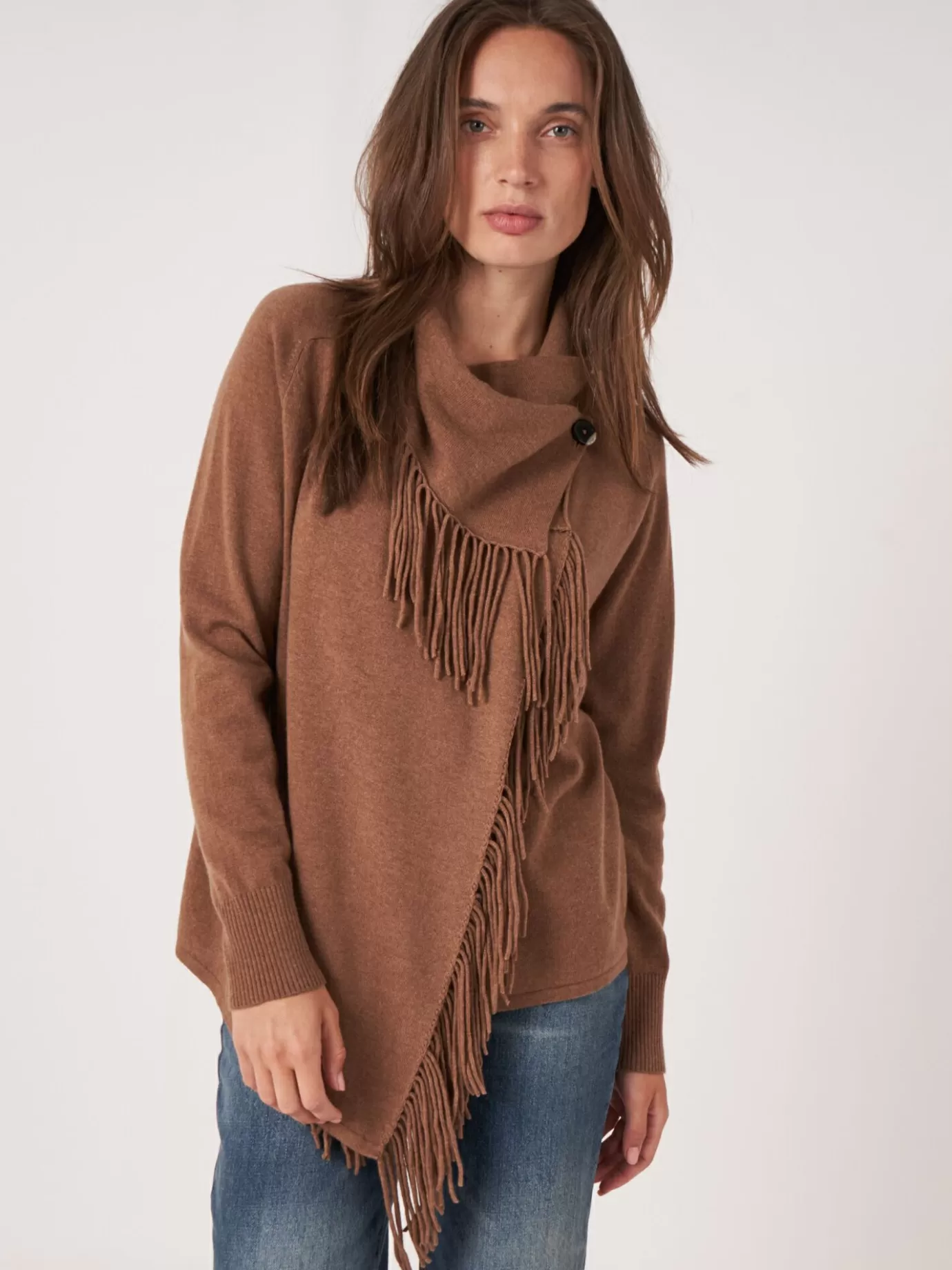 REPEAT cashmere Vesten<Asymmetrisch Vest Met Franje Van Cashmere-Mix Hazel