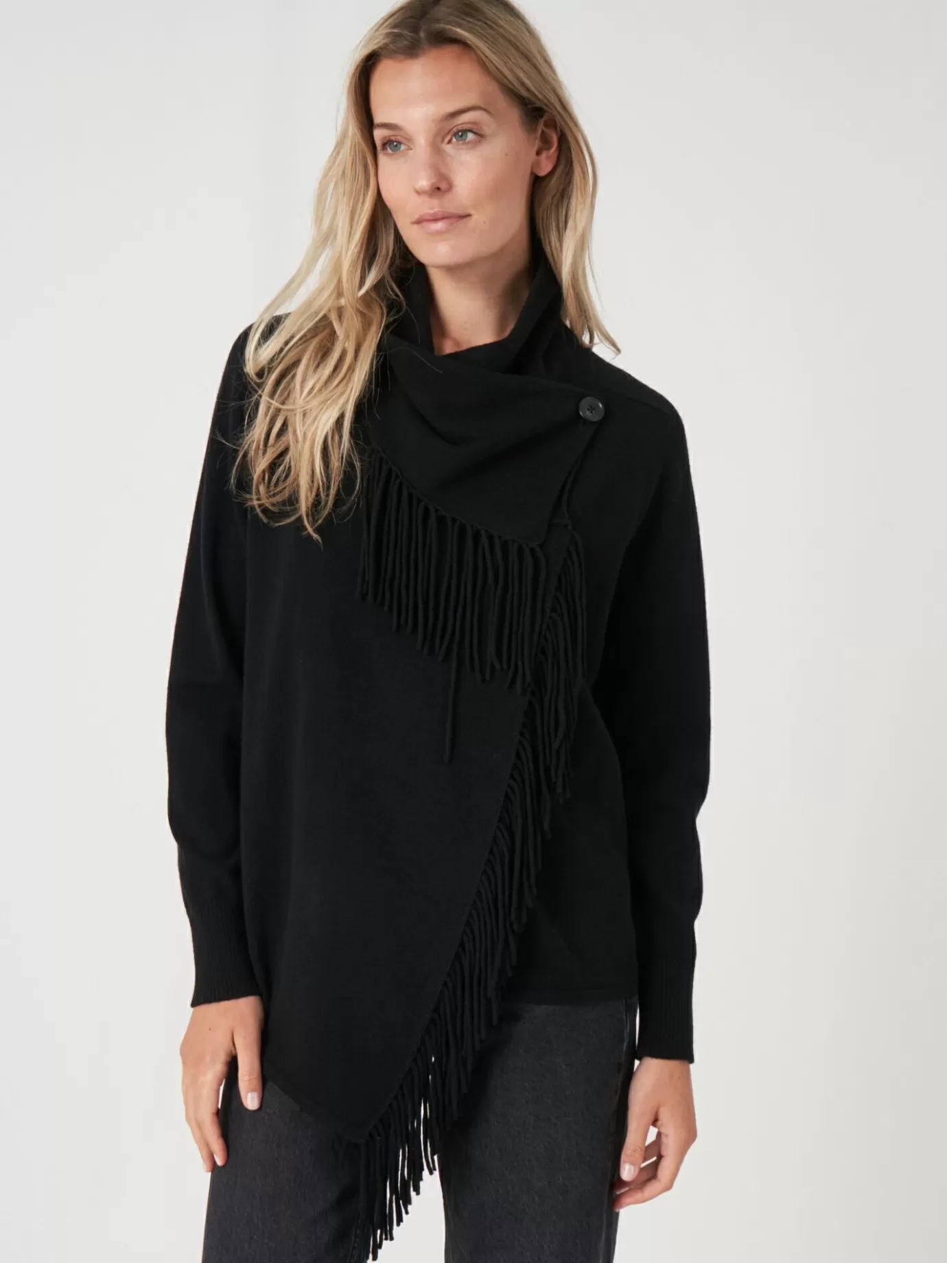 REPEAT cashmere Vesten<Asymmetrisch Vest Met Franje Van Cashmere-Mix Zwart