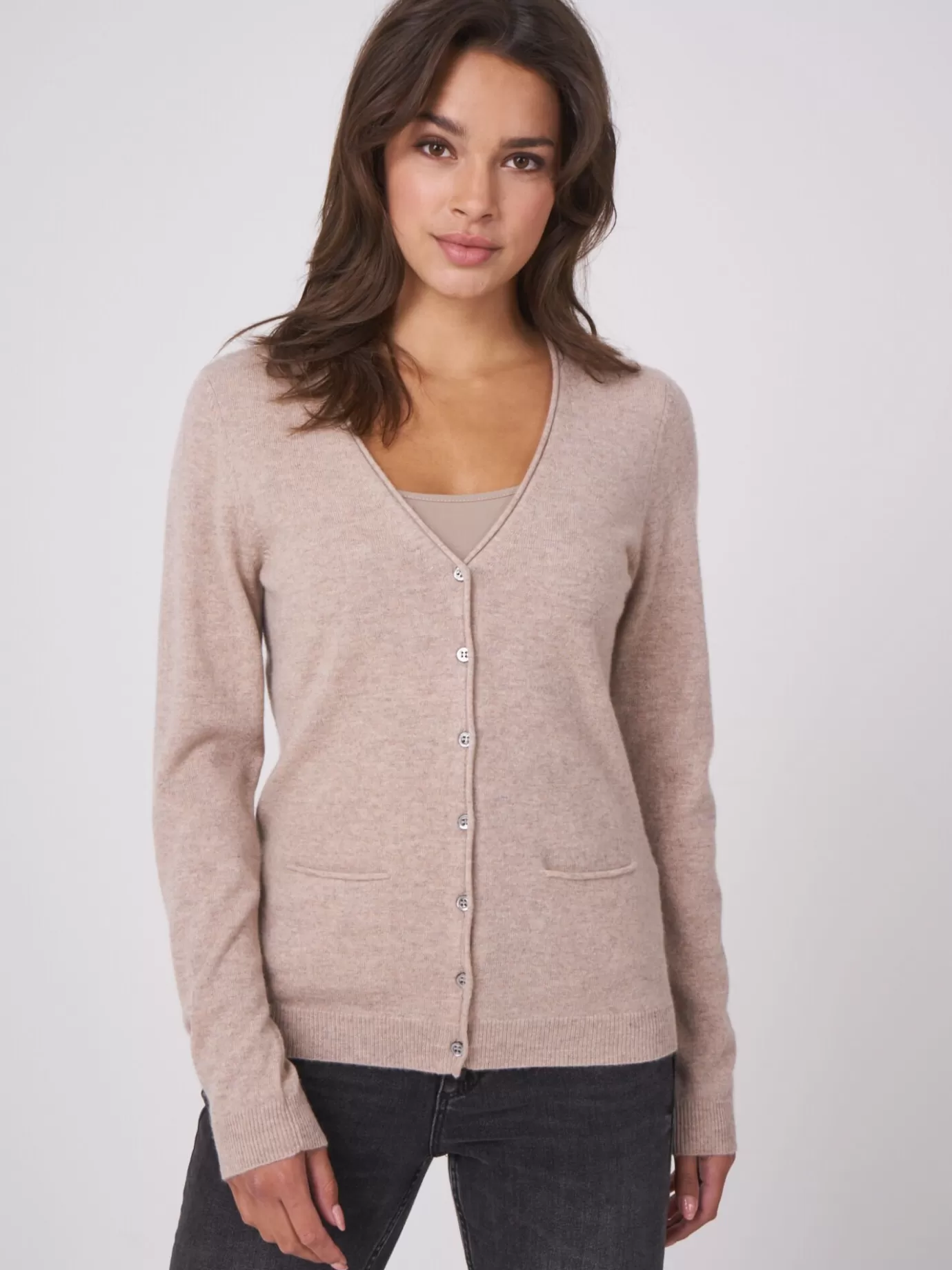 REPEAT cashmere Vesten<Basic Cardigan Met V-Hals En Zakken Zand