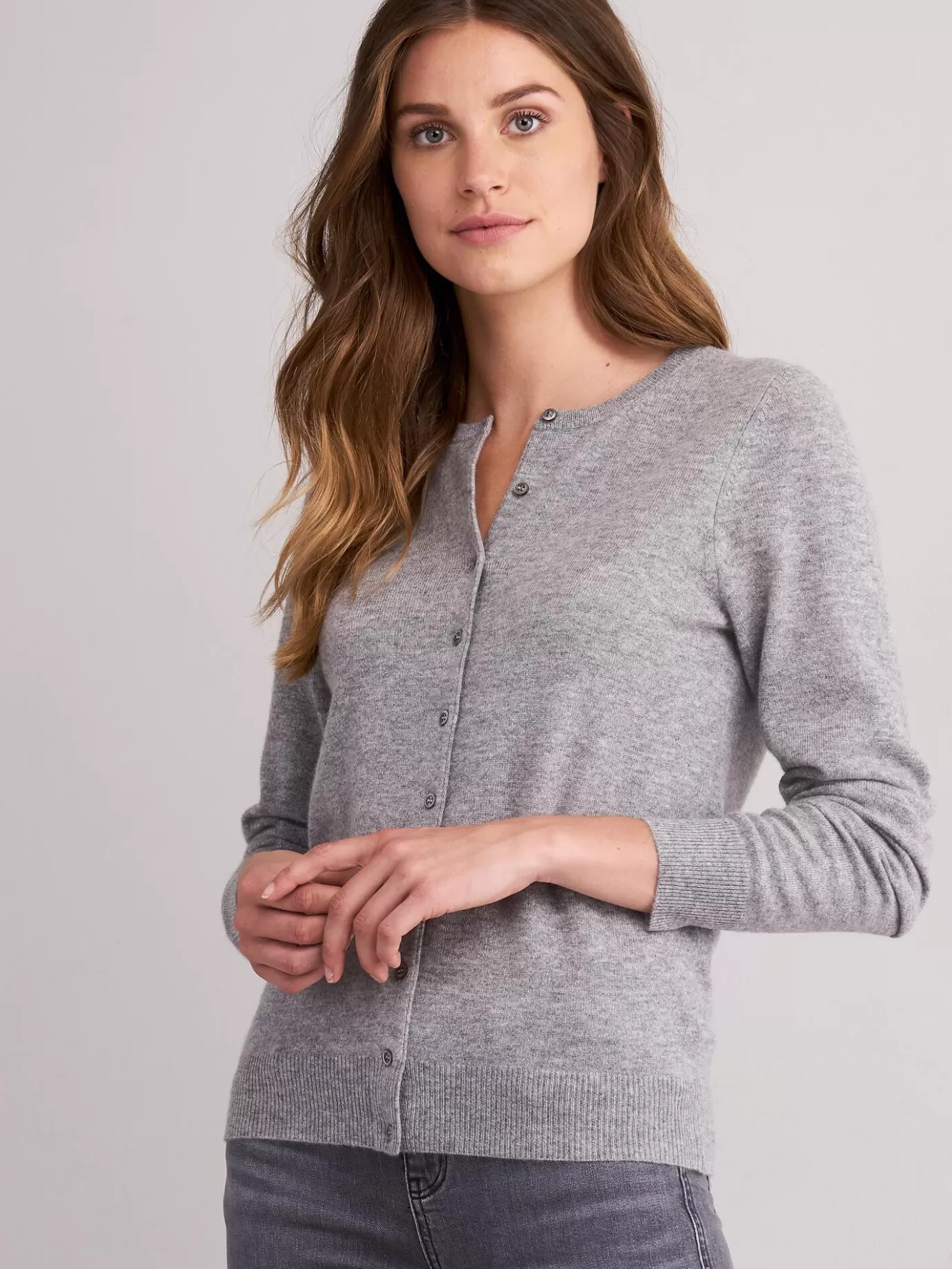 REPEAT cashmere Vesten<Basic Cashmere Cardigan Met Ronde Hals Lichtgrijs