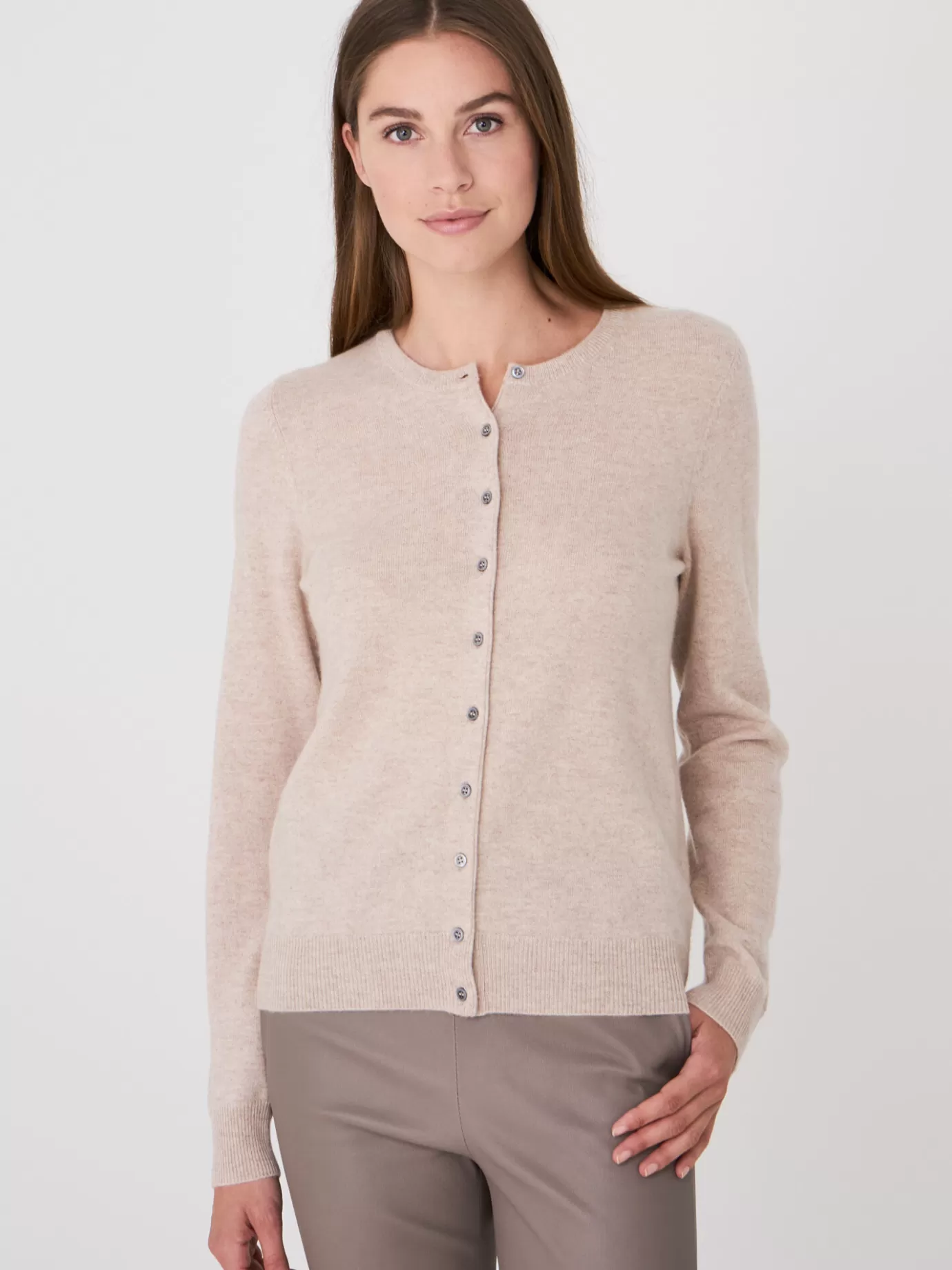 REPEAT cashmere Vesten<Basic Cashmere Cardigan Met Ronde Hals Beige