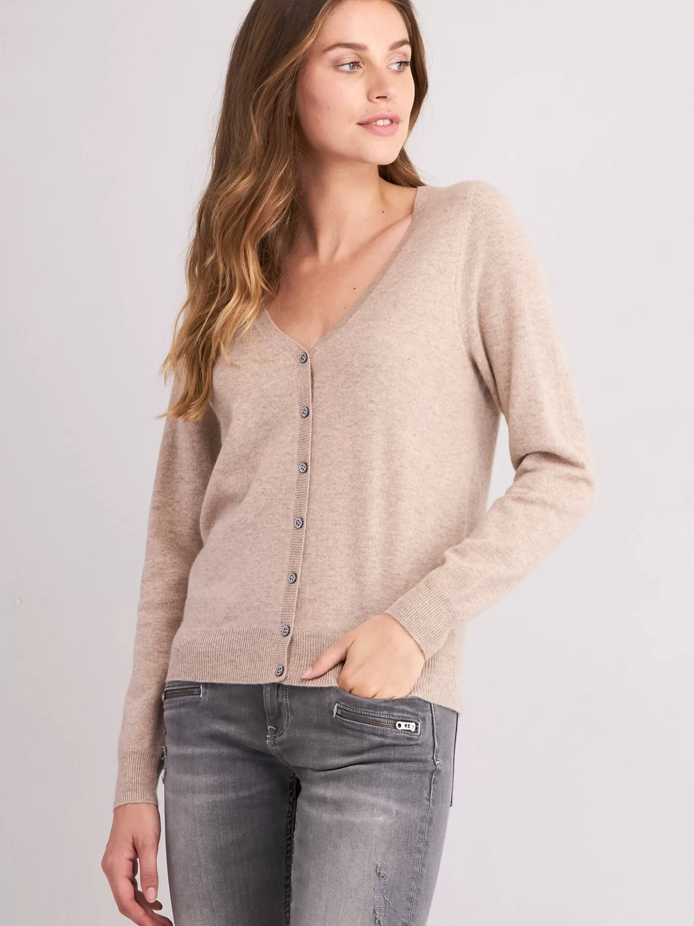 REPEAT cashmere Vesten<Basic Cashmere Cardigan Met V-Hals Zand