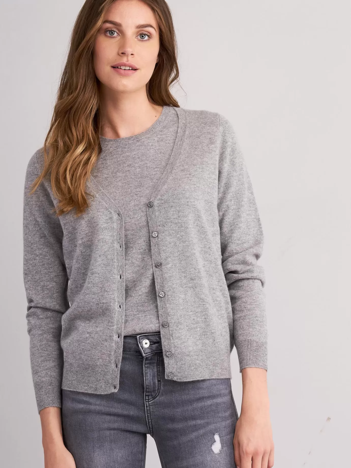 REPEAT cashmere Vesten<Basic Cashmere Cardigan Met V-Hals Lichtgrijs