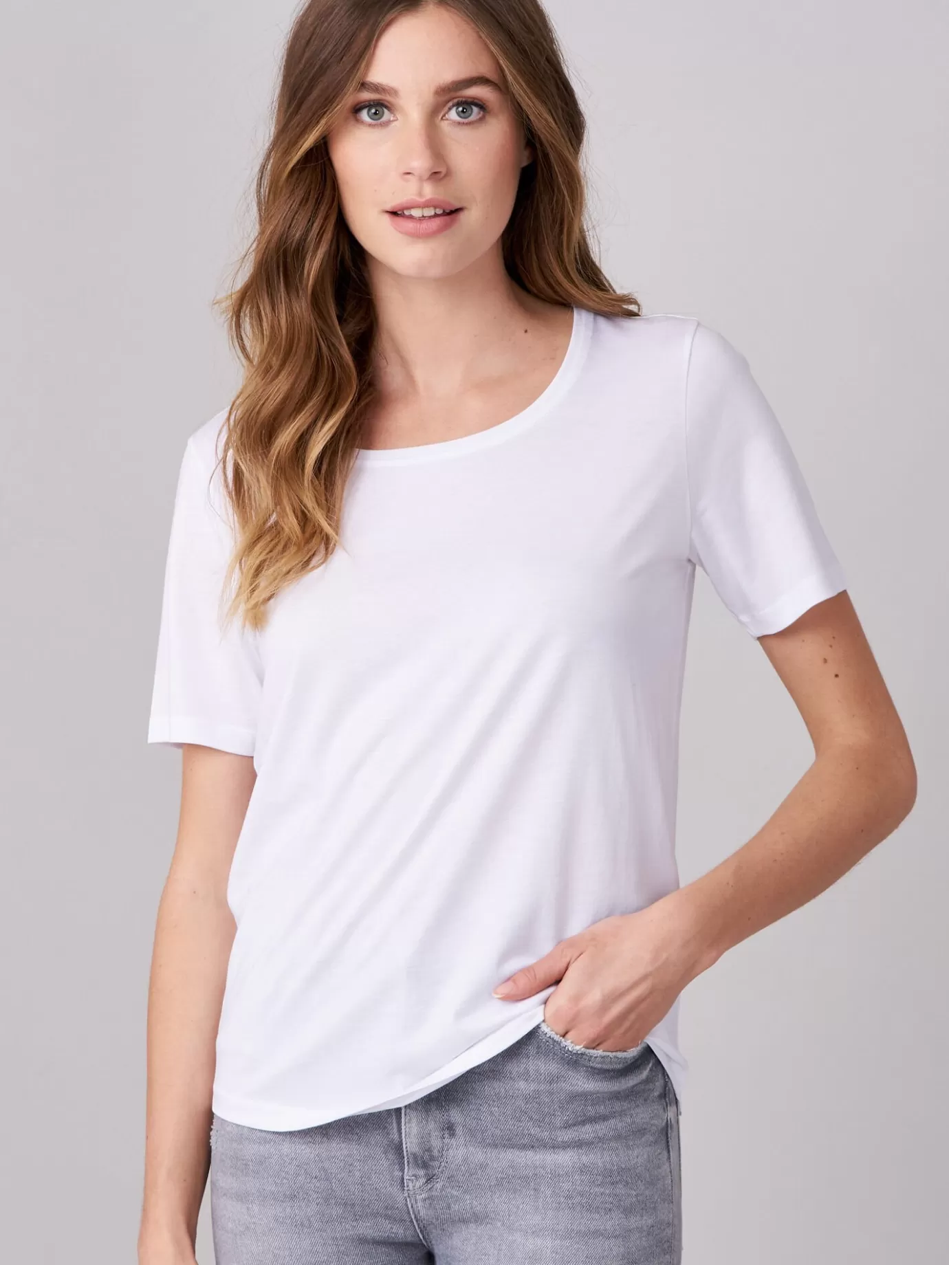 REPEAT cashmere Tops<Basic Dames T-Shirt Wit