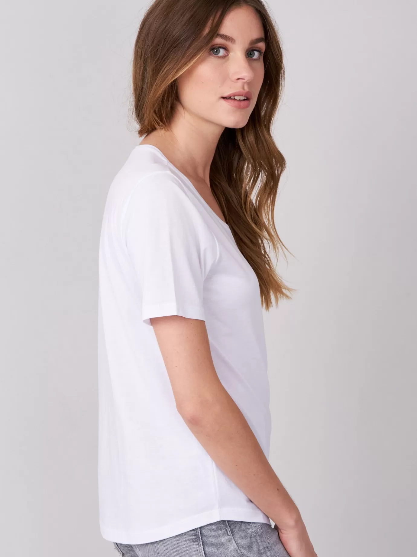 REPEAT cashmere Tops<Basic Dames T-Shirt Wit