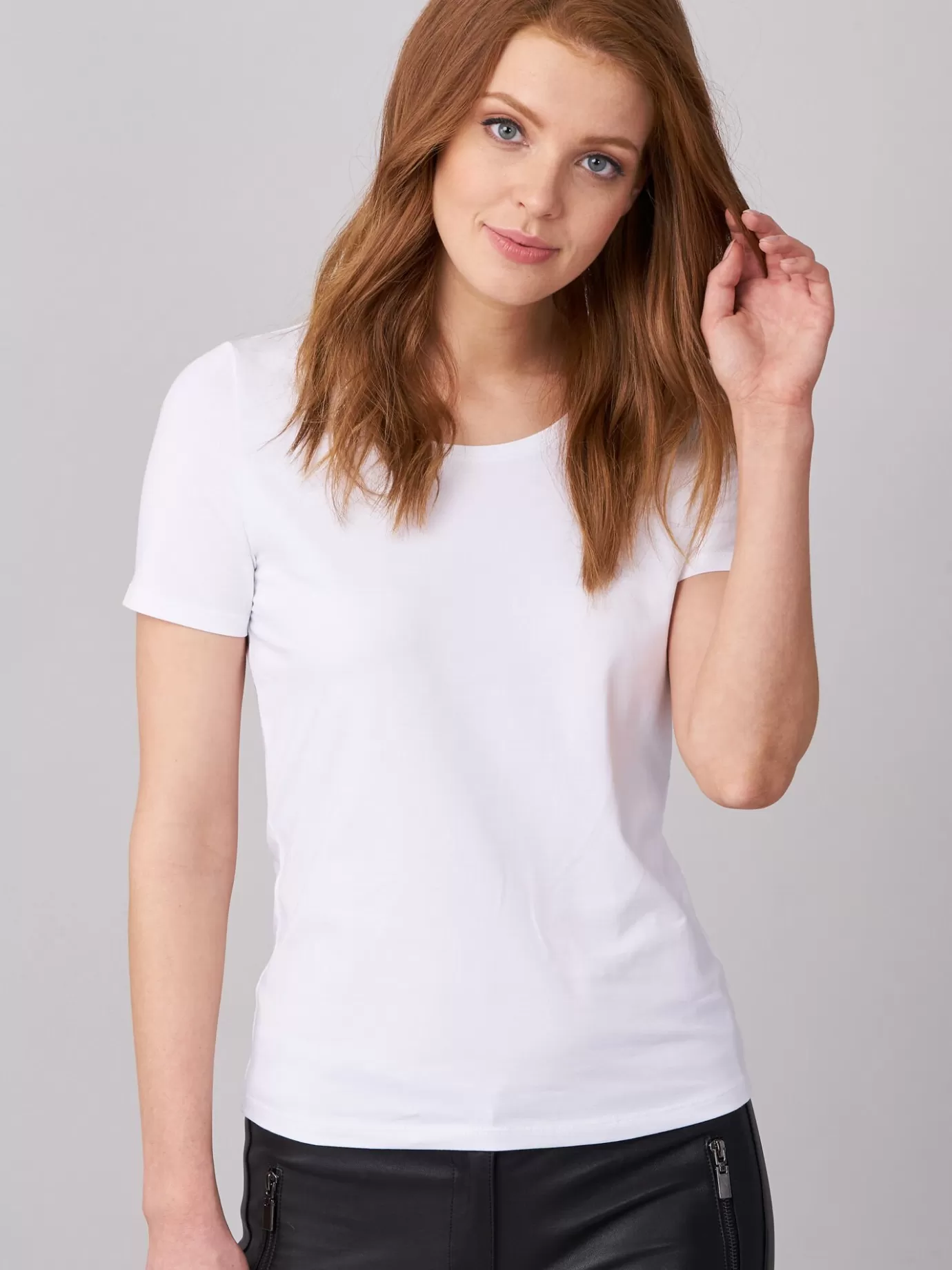 REPEAT cashmere Tops<Basic Dames T-Shirt Met Ronde Hals Wit