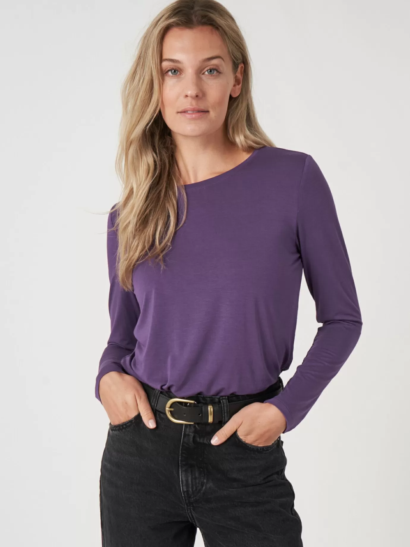 REPEAT cashmere Tops<Basic Damestop Met Lange Mouwen Amethist