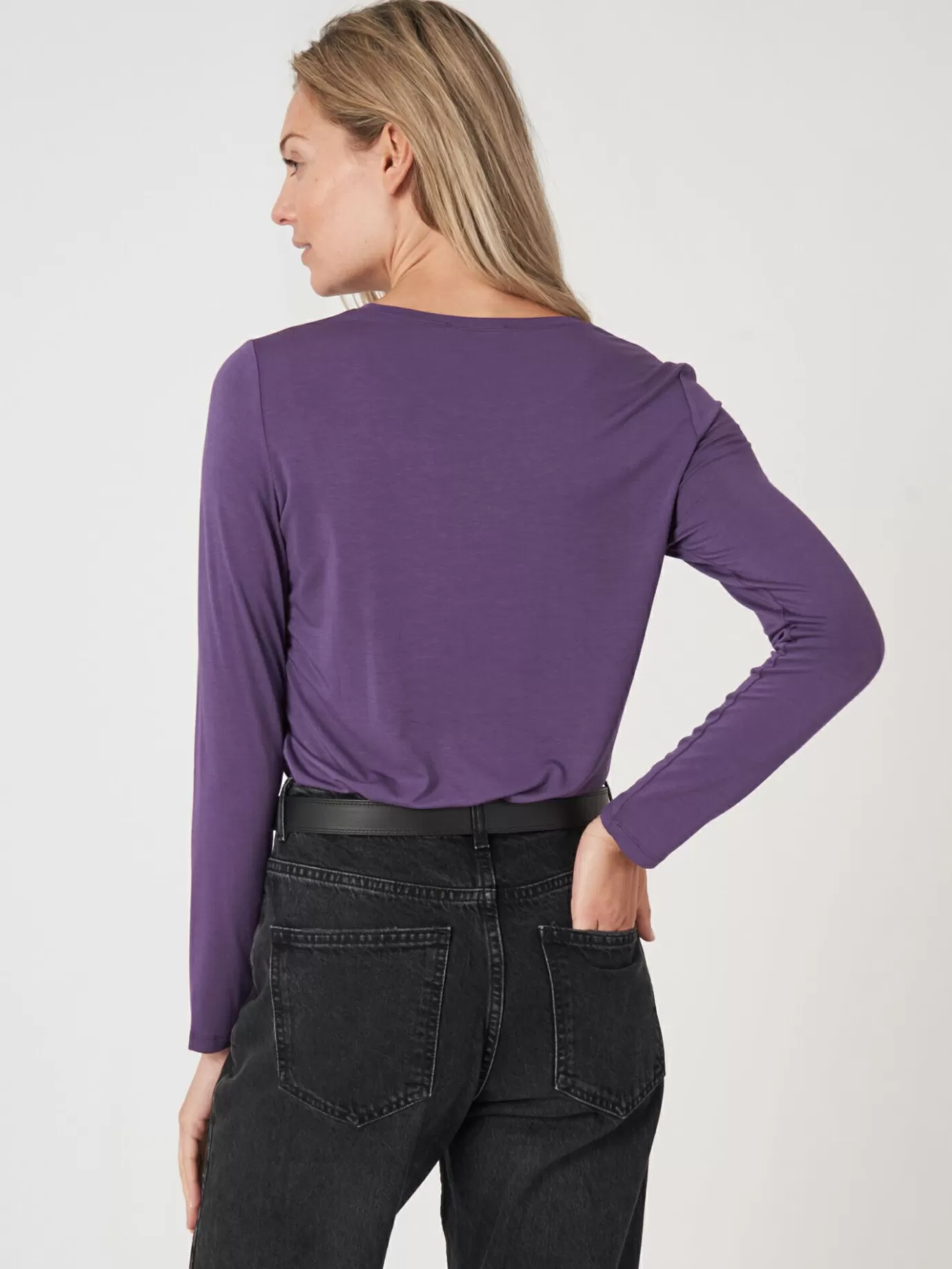 REPEAT cashmere Tops<Basic Damestop Met Lange Mouwen Amethist