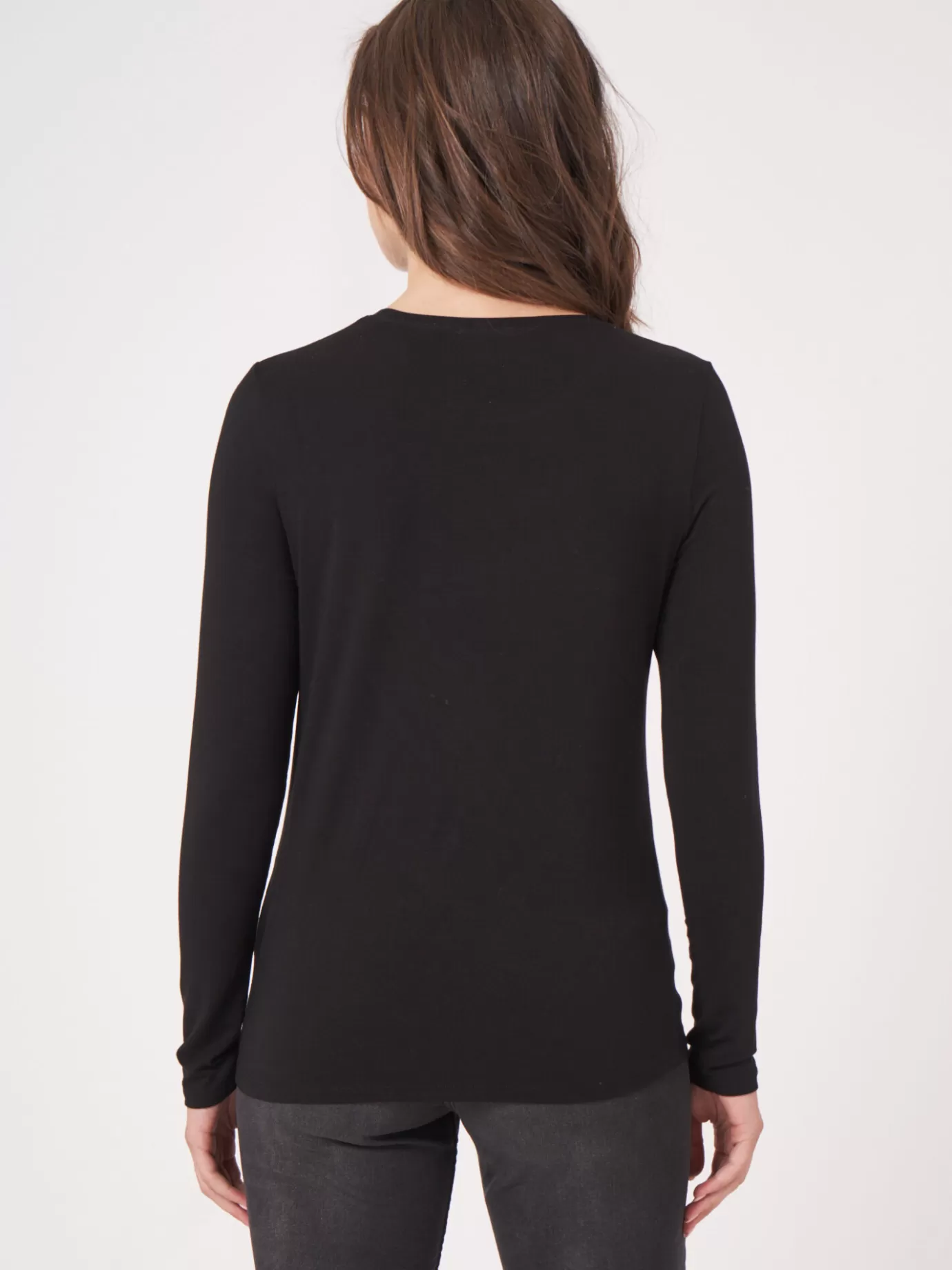 REPEAT cashmere Tops<Basic Damestop Met Lange Mouwen Zwart