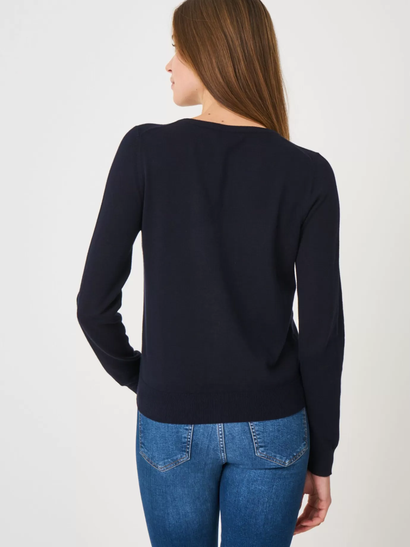 REPEAT cashmere Vesten<Basic Fijn Gebreid Cardigan In Katoenmix Marine