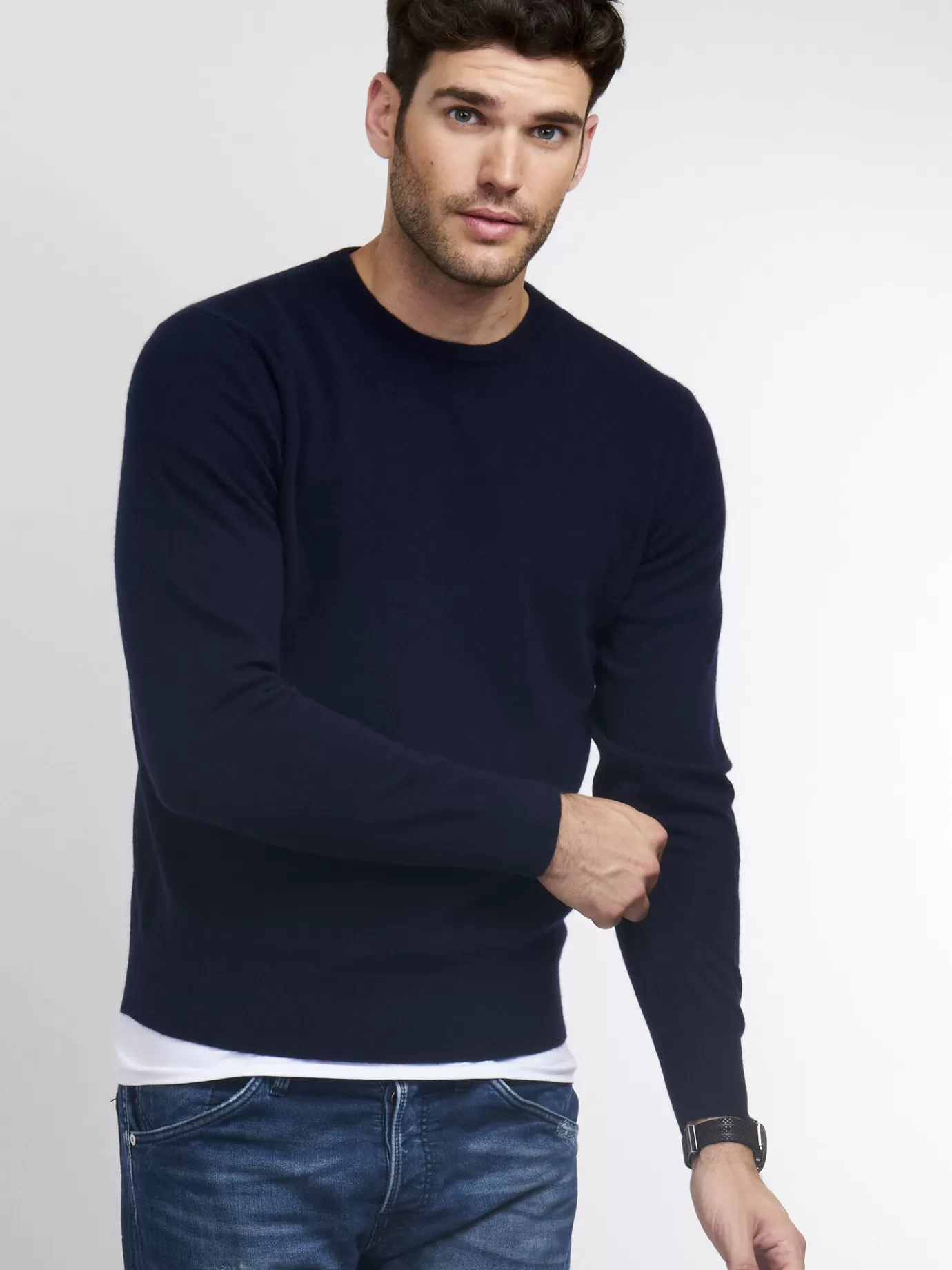 REPEAT cashmere Sweaters<Basic Heren-Trui Met Ronde Hals Marine