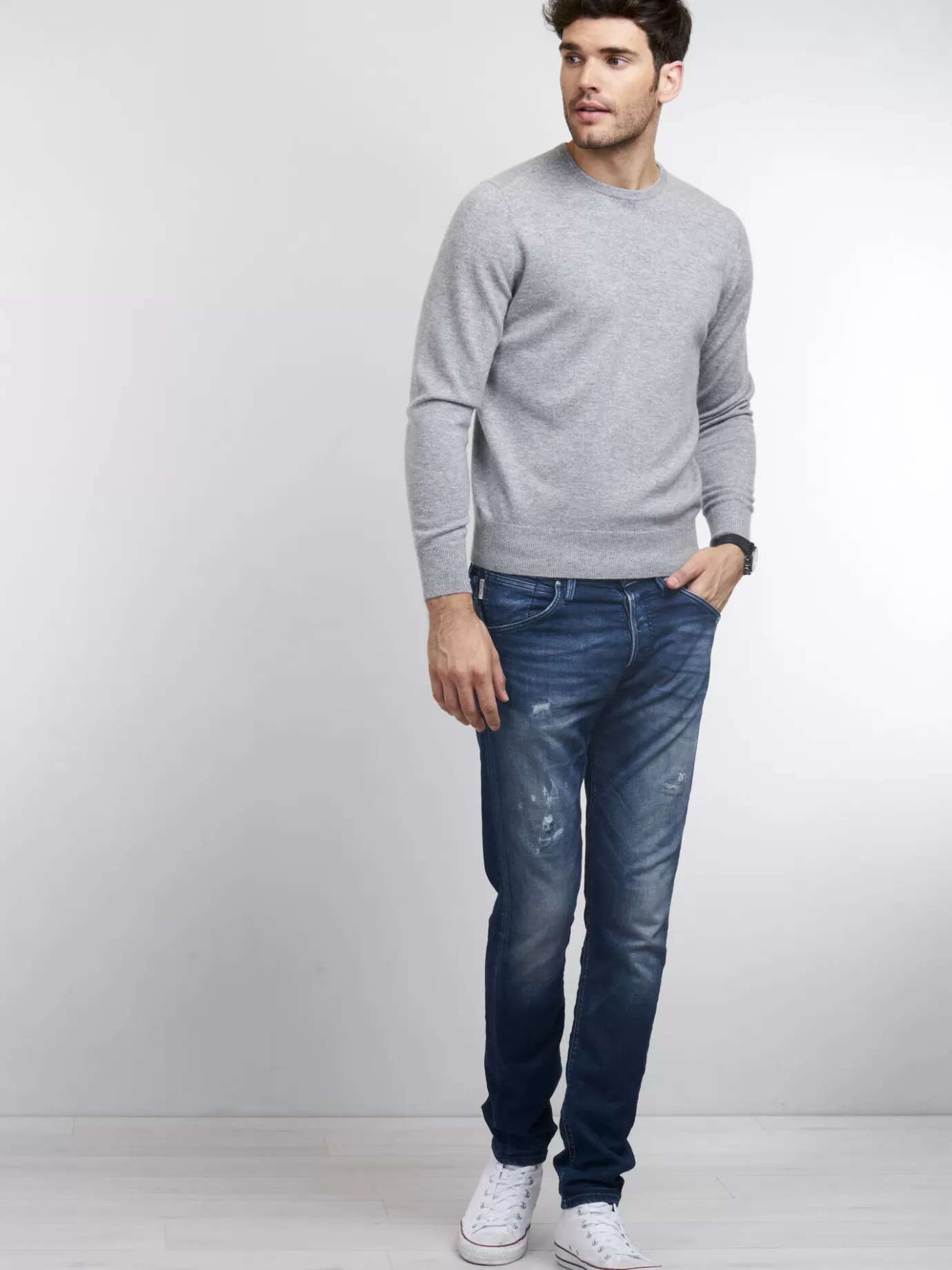 REPEAT cashmere Sweaters<Basic Heren-Trui Met Ronde Hals Lichtgrijs