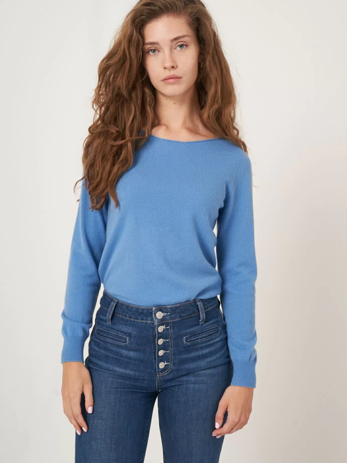 REPEAT cashmere Truien<Basic Organisch Cashmere Boothals Trui Lucht