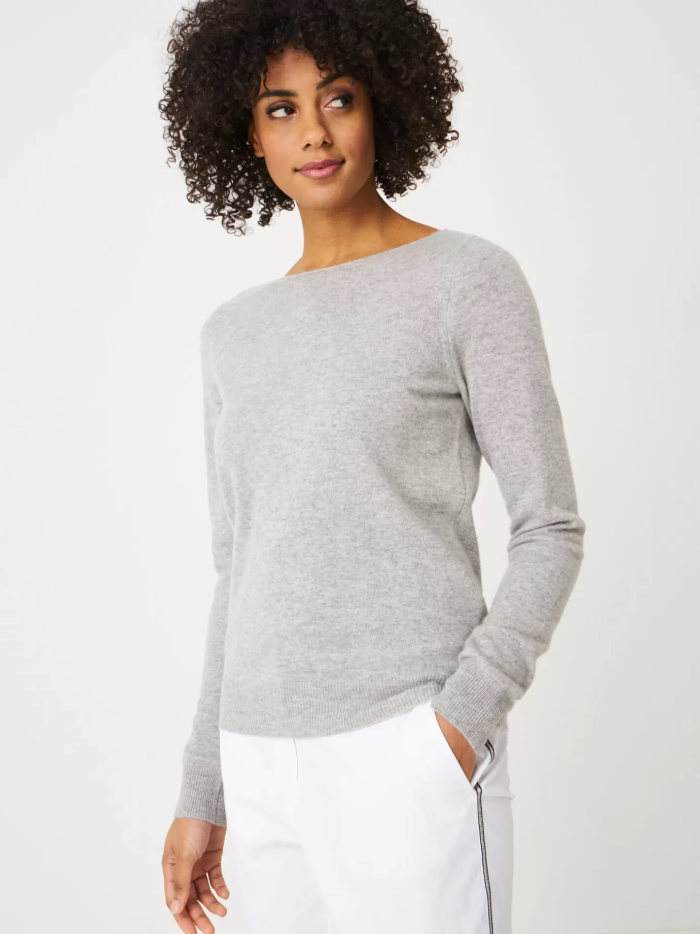 REPEAT cashmere Organic Cashmere<Basic Organisch Cashmere Boothals Trui Zilver Grijs