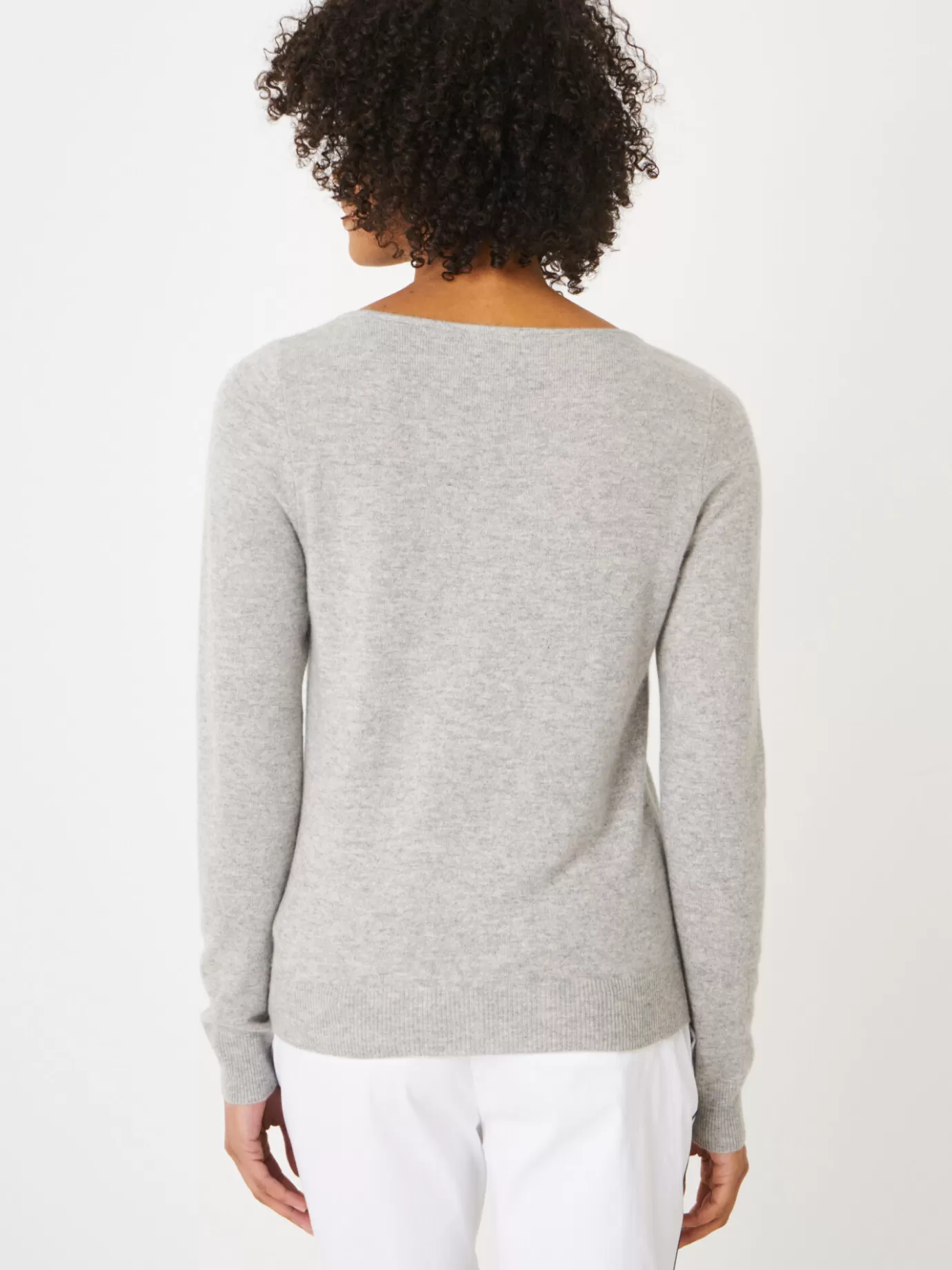 REPEAT cashmere Organic Cashmere<Basic Organisch Cashmere Boothals Trui Zilver Grijs