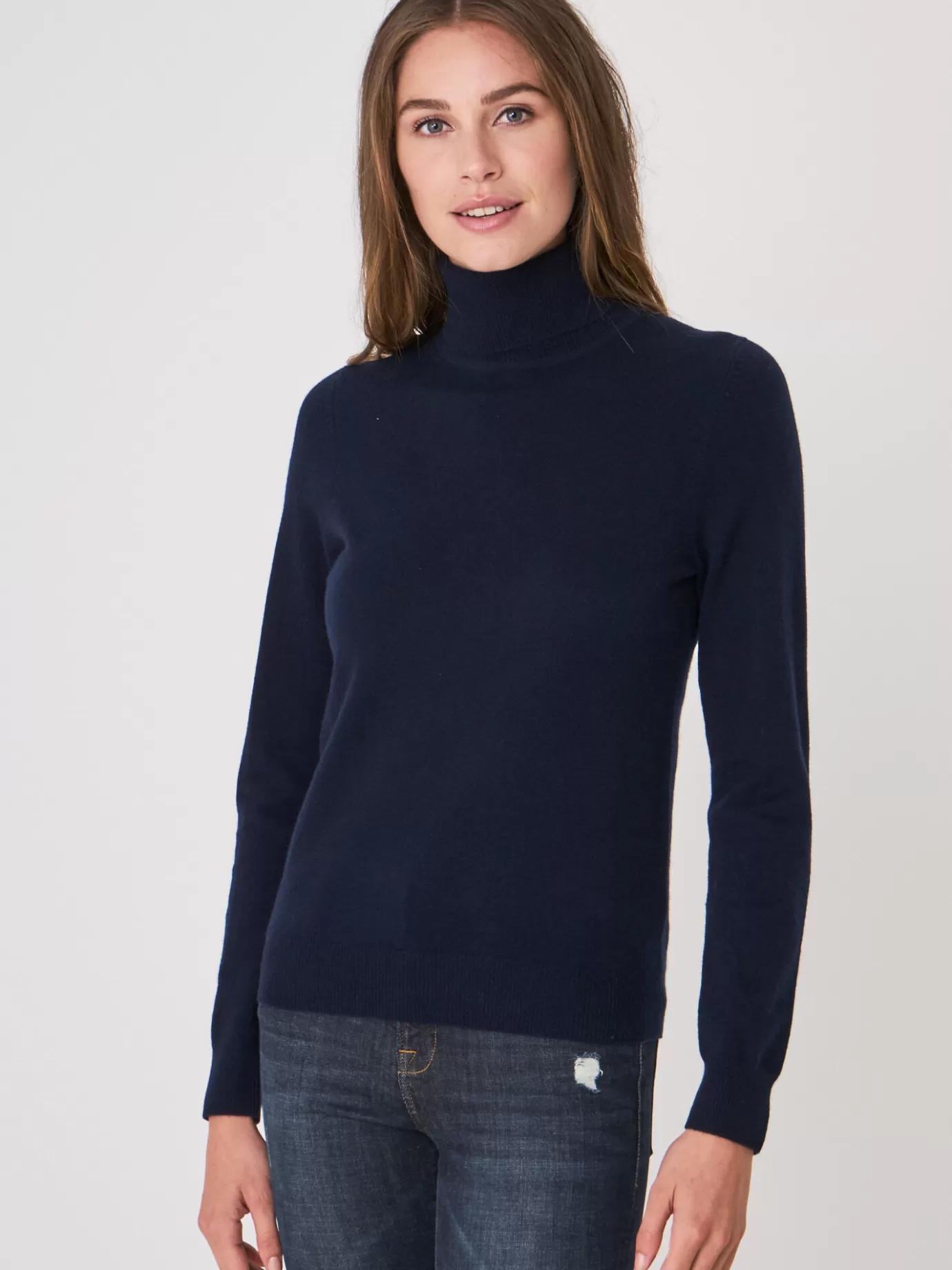 REPEAT cashmere Truien<Basic Organisch Cashmere Trui Met Rolkraag Marine