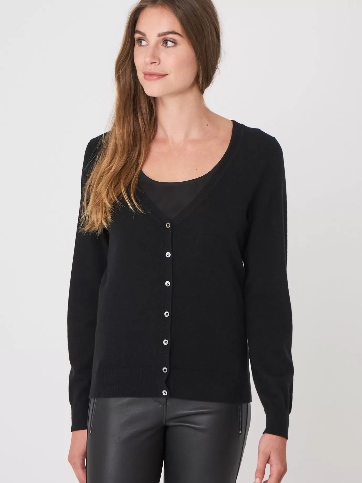 REPEAT cashmere Vesten<Basic Organisch Cashmere Vest Met V-Hals Zwart