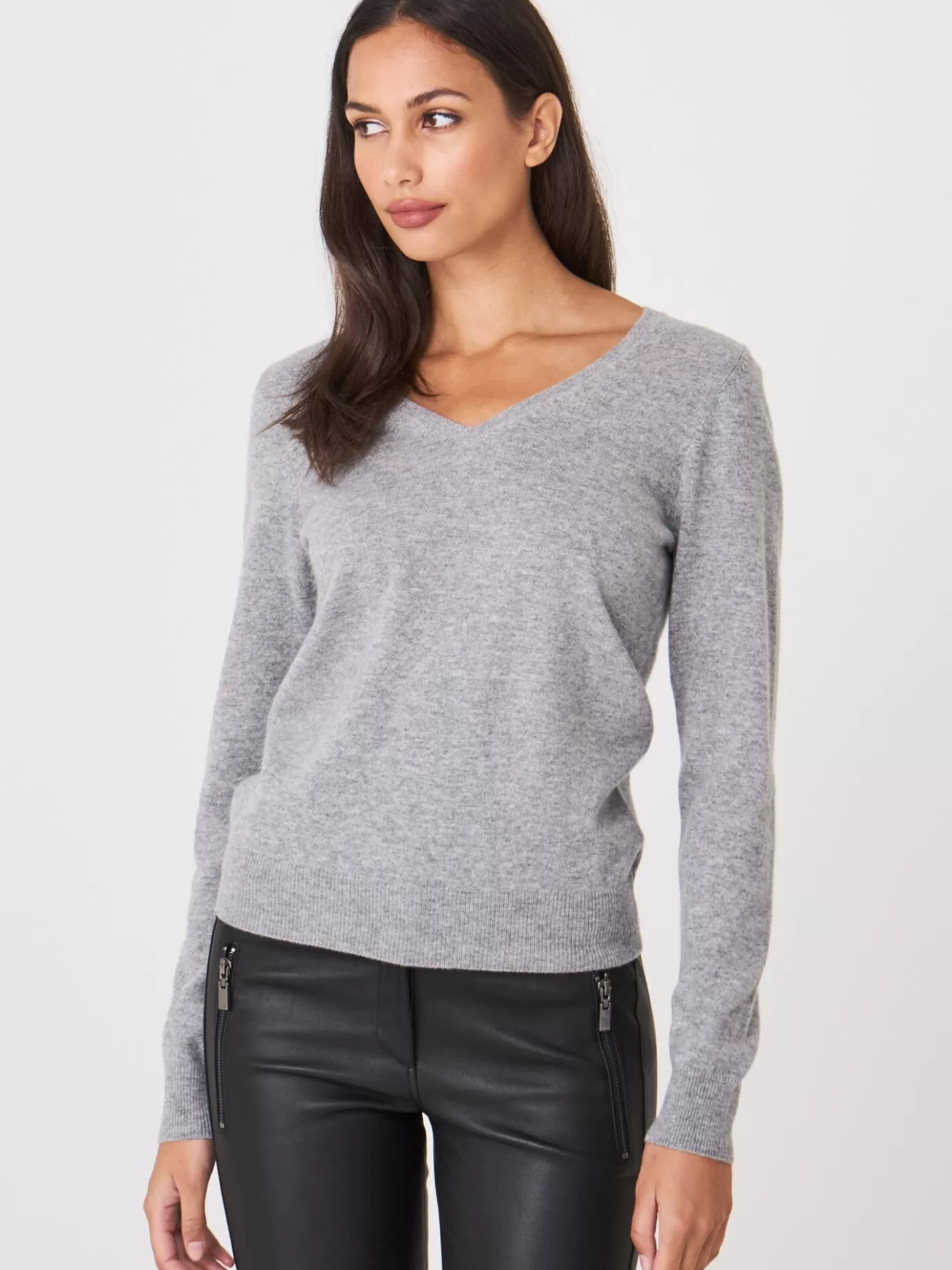 REPEAT cashmere Truien<Basic Organisch Cashmere V-Hals Trui Lichtgrijs