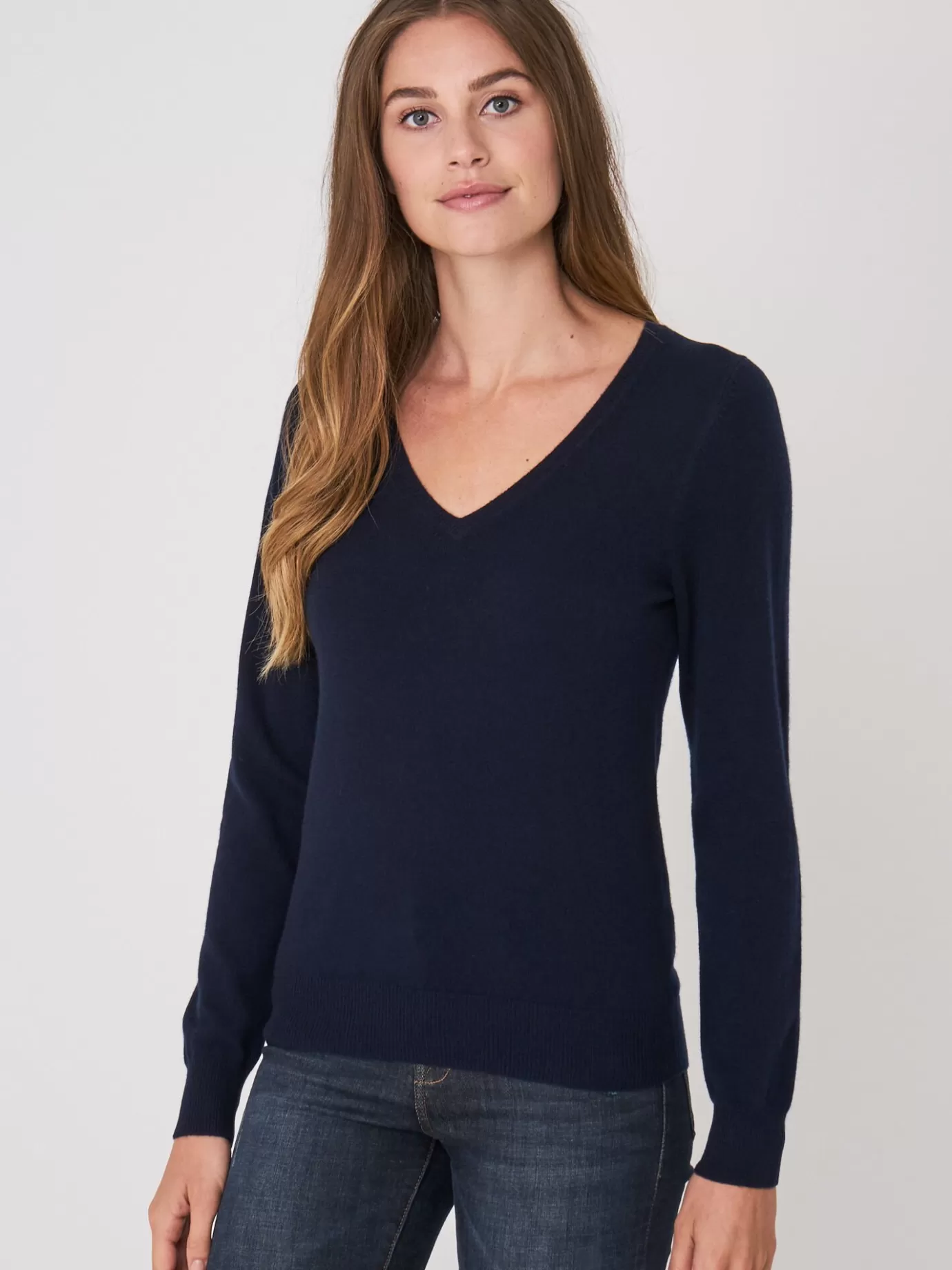 REPEAT cashmere Truien<Basic Organisch Cashmere V-Hals Trui Marine