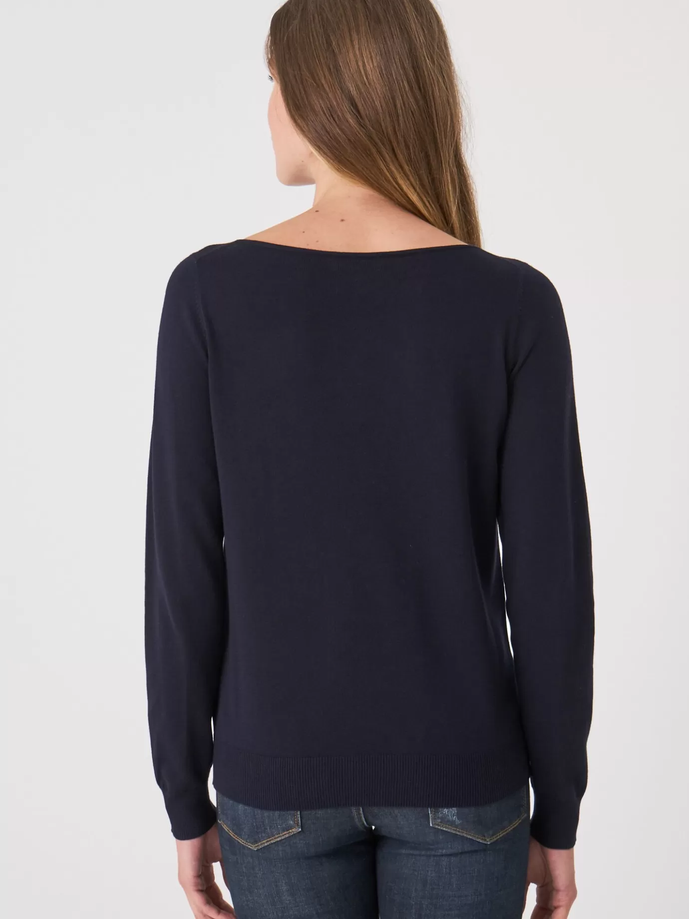 REPEAT cashmere Truien<Basic Trui Met Boothals Van Katoenmix Marine