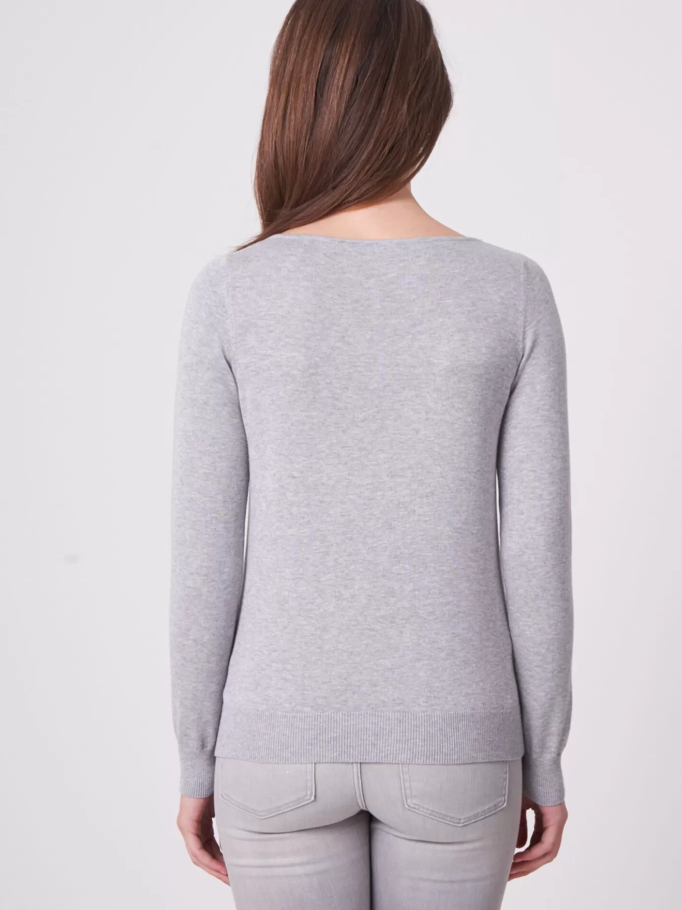 REPEAT cashmere Truien<Basic Trui Met Boothals Van Katoenmix Grijs