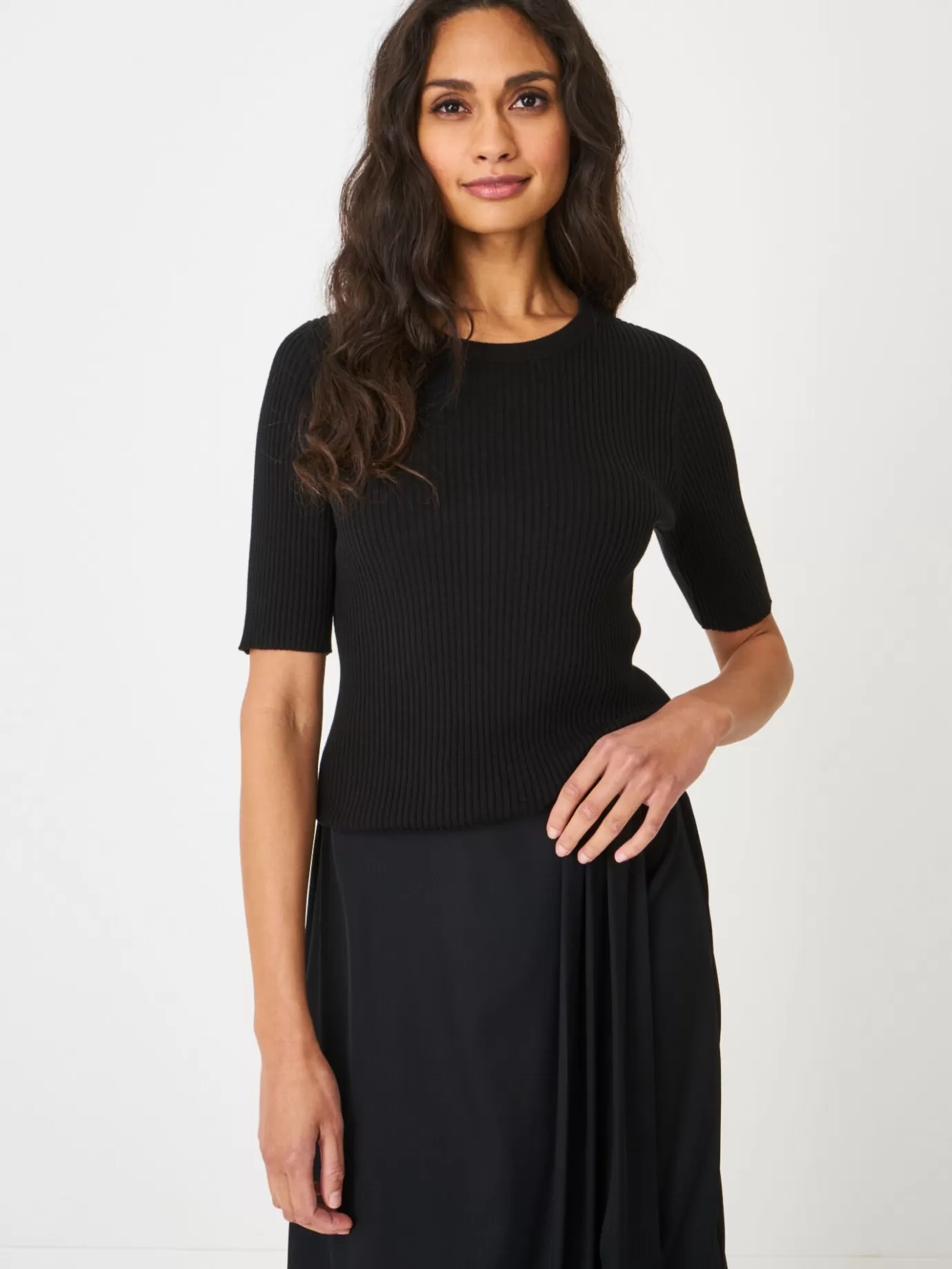 REPEAT cashmere Truien<Basic Trui Met Korte Mouwen Zwart