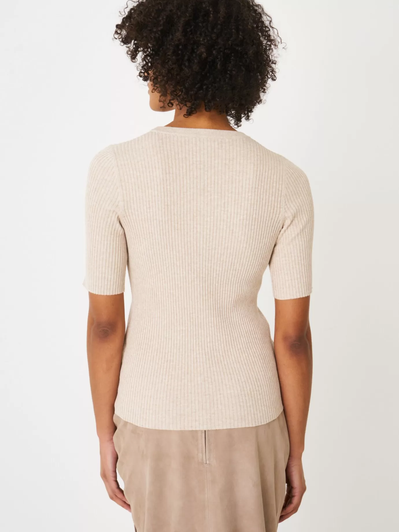 REPEAT cashmere Truien<Basic Trui Met Korte Mouwen Beige