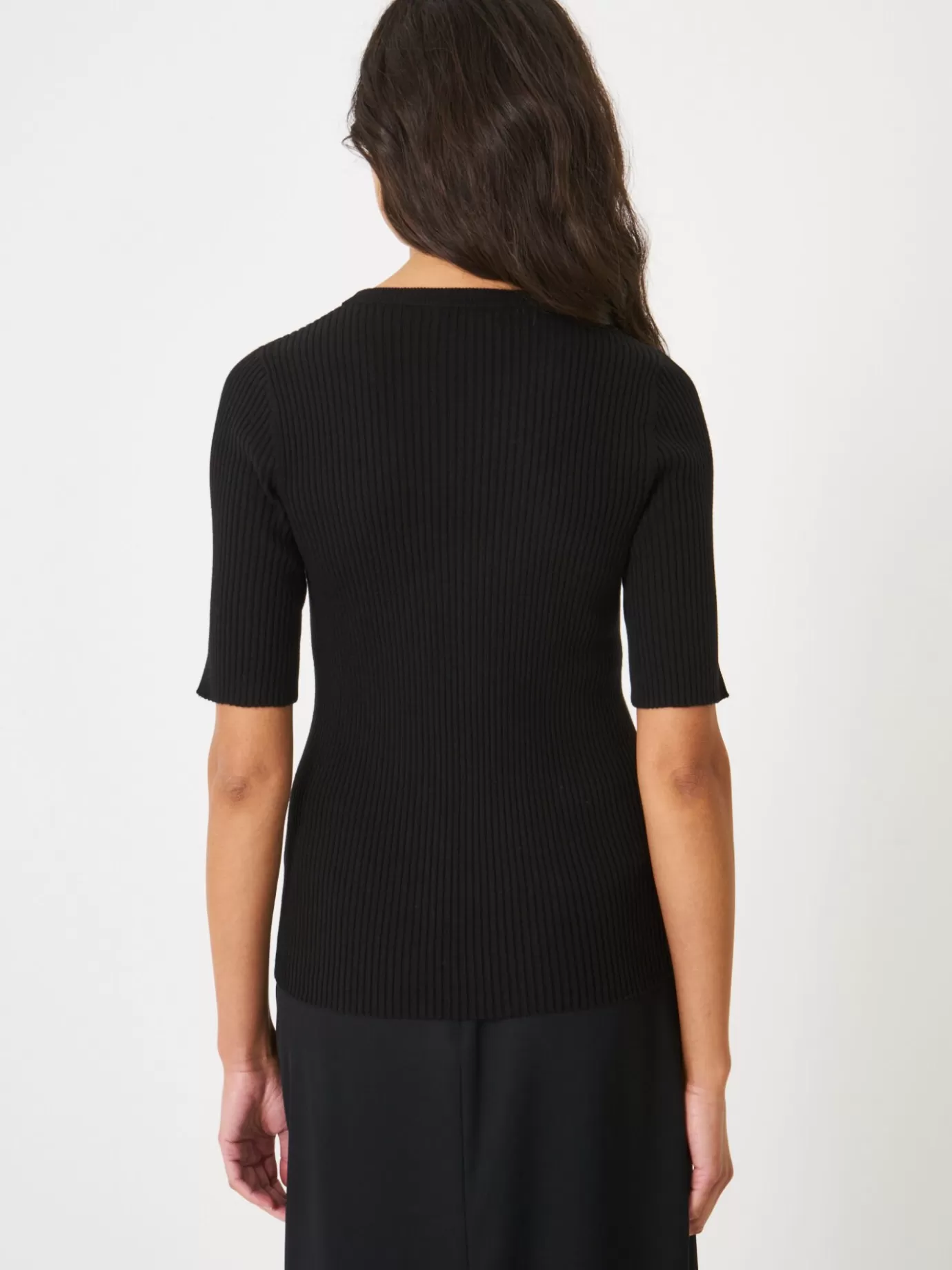 REPEAT cashmere Truien<Basic Trui Met Korte Mouwen Zwart