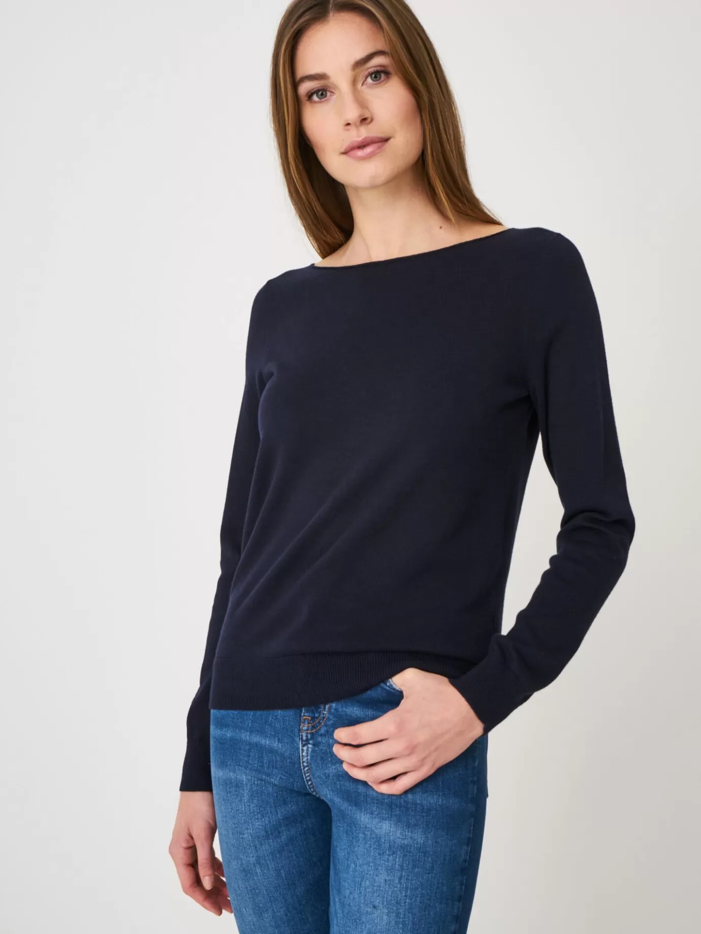 REPEAT cashmere Truien<Basic Trui Met Lange Mouwen In Katoenmix Marine