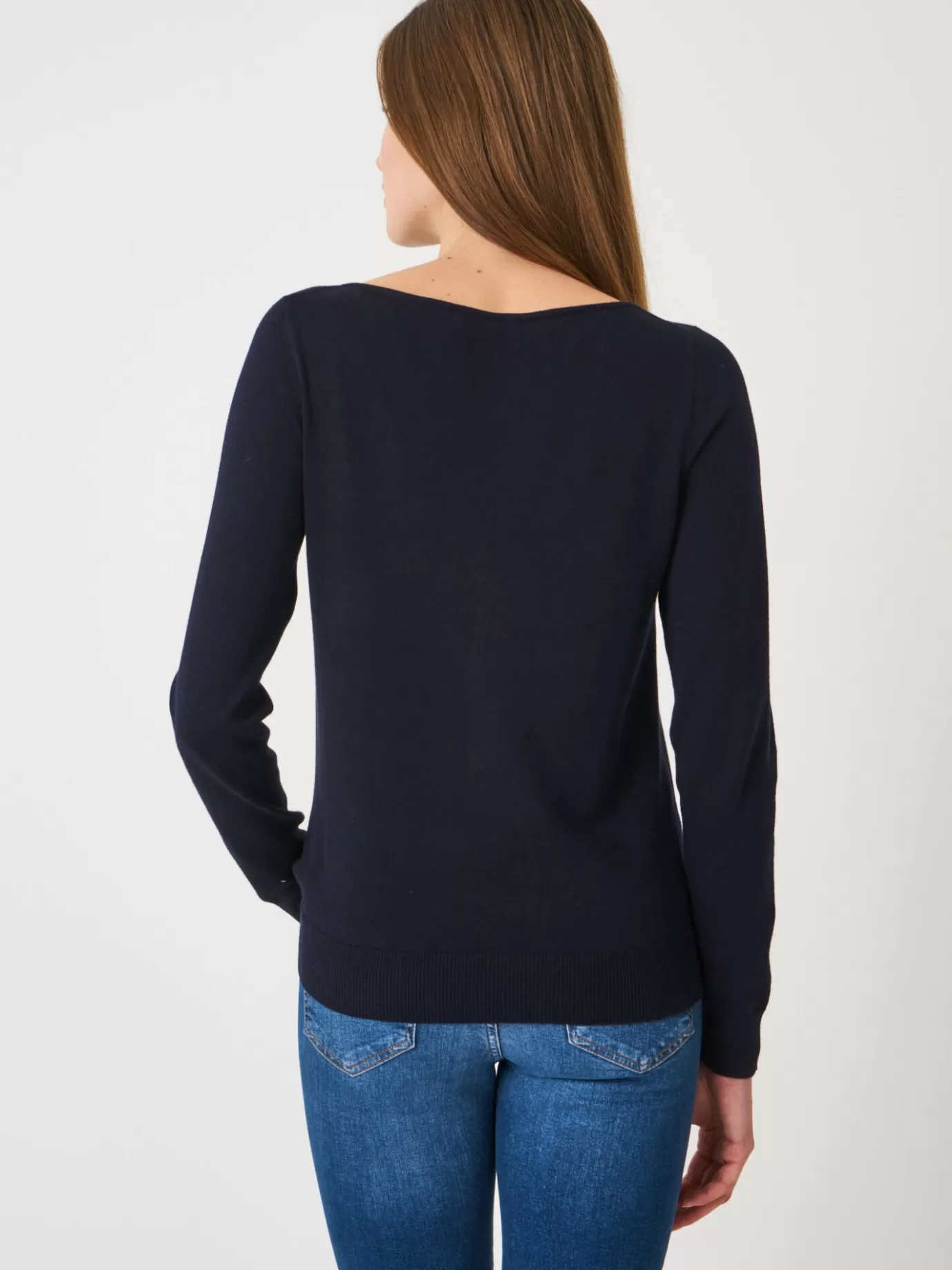 REPEAT cashmere Truien<Basic Trui Met Lange Mouwen In Katoenmix Marine