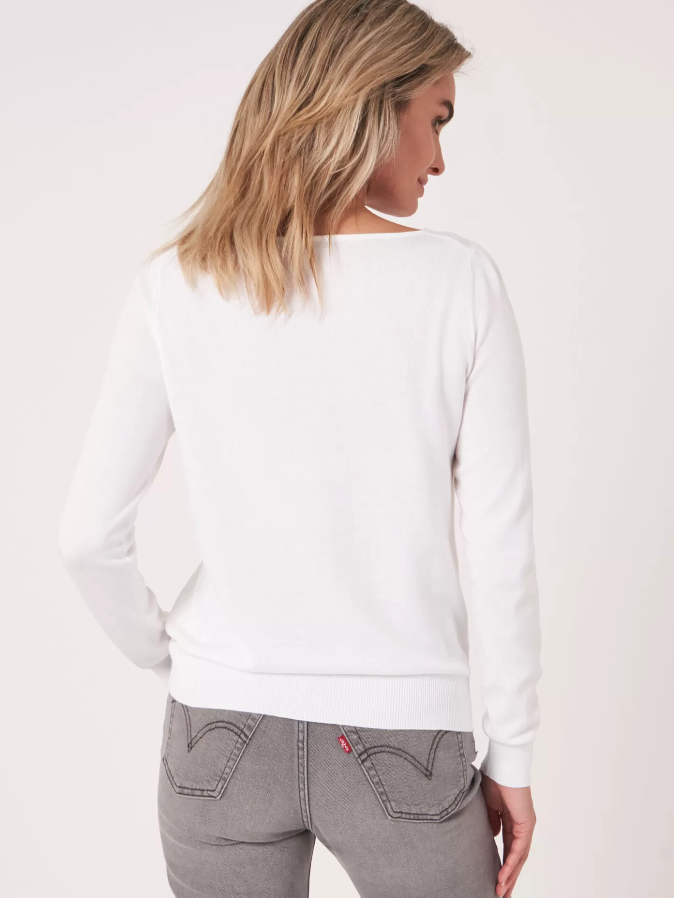 REPEAT cashmere Truien<Basic Trui Met Lange Mouwen In Katoenmix Wit