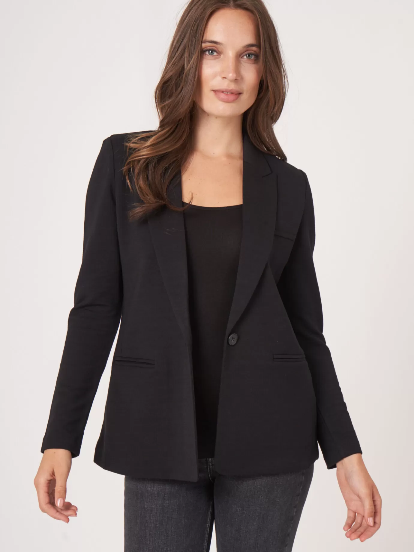 REPEAT cashmere Jassen & Blazers<Blazer Van Sweatshirtstof Middellang Zwart